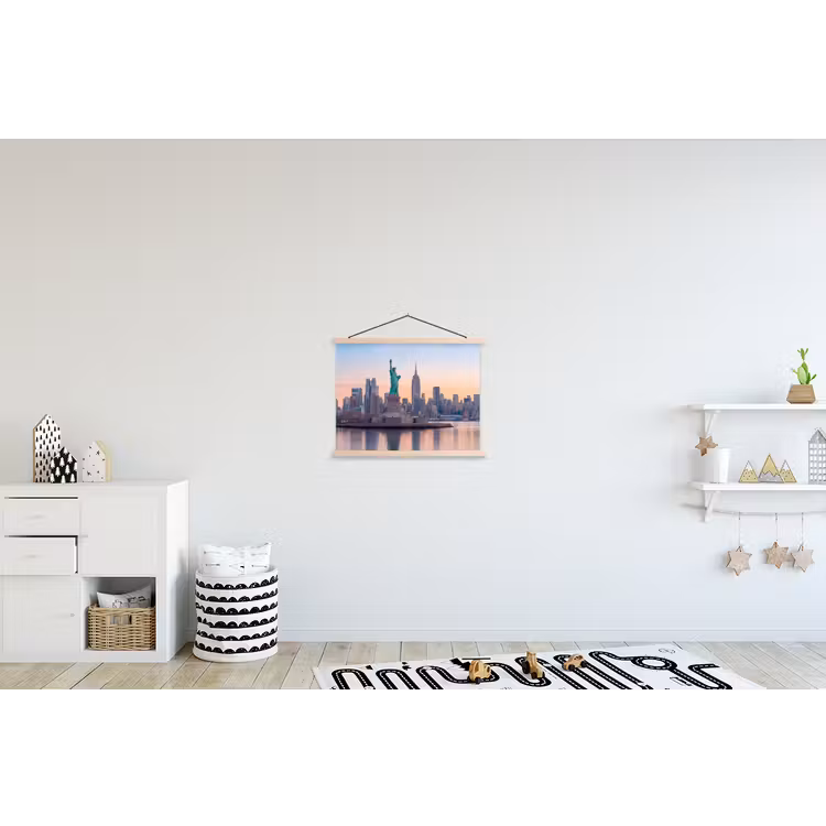 Vrijheidsbeeld - New York - Zonsopgang - Stad - Architectuur textielposter latten blank klein -kinderkamer