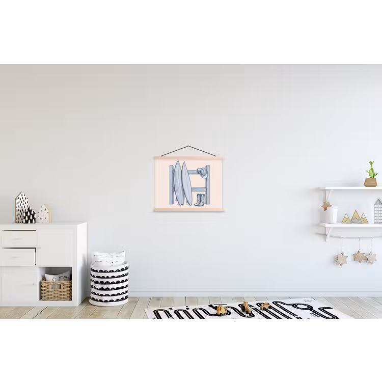 Recreatie - Kleding - Avontuur - Illustratie - Zomer textielposter latten blank klein -kinderkamer