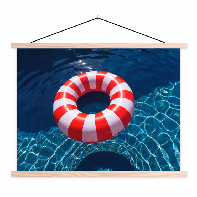 Recreatie - Water - Zomer - Rood - Wit textielposter latten blank klein -3d