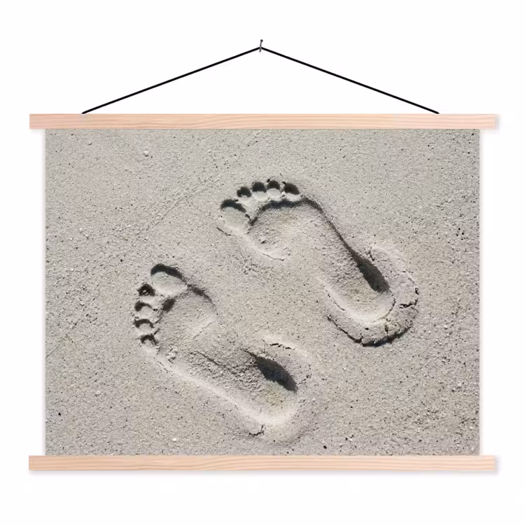 Voeten - Zand - Zee textielposter latten blank klein -3d