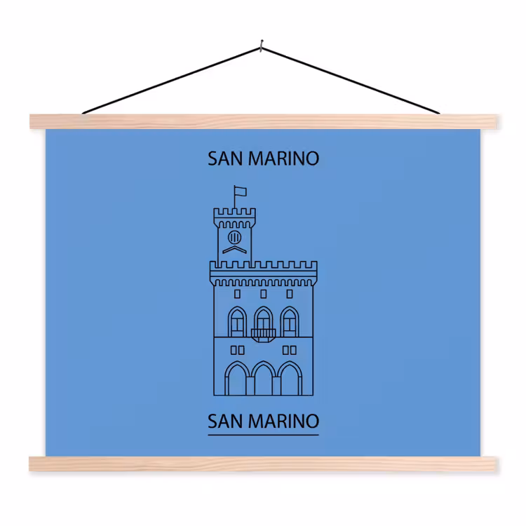 Gebouw - San Marino - Architectuur - Lijntekening - Blauw textielposter latten blank klein -3d