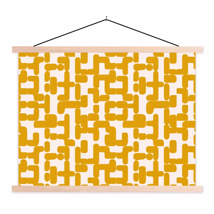 Geel - Beige - Patroon textielposter latten blank klein 122 -3d