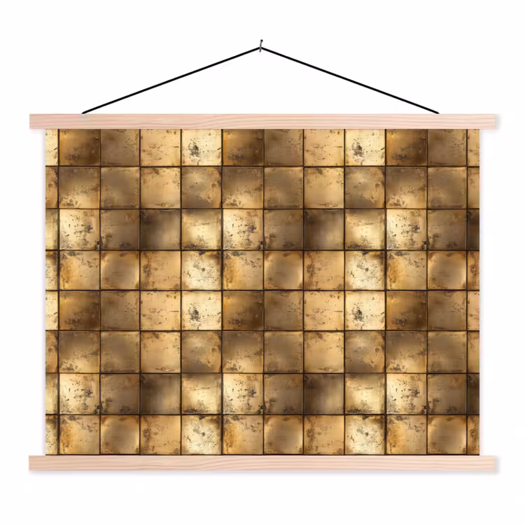 Geometrisch - Tegels - Goud textielposter latten blank klein 122 -3d