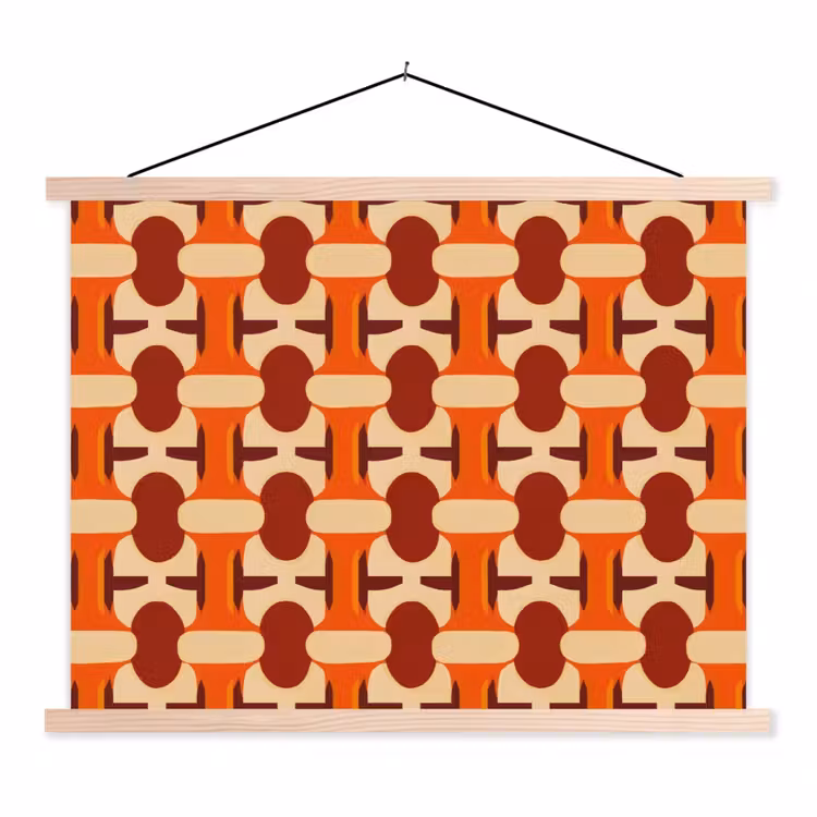 Geometrisch - Retro - Oranje textielposter latten blank klein 122 -3d
