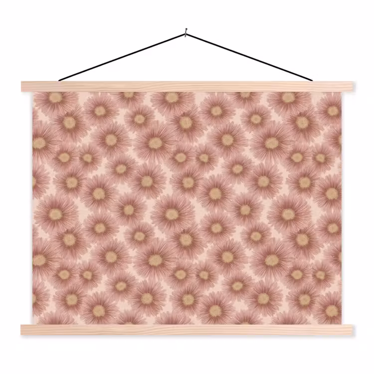 Gerbera - Bloemen - Roze textielposter latten blank klein 122 -3d