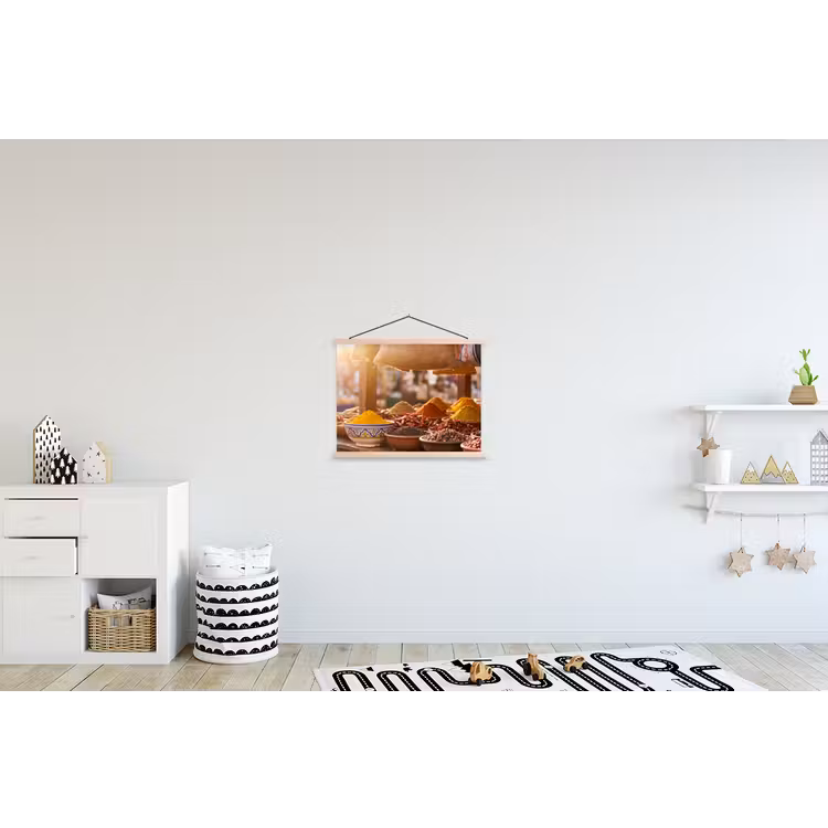 Stoffbild - Gewürze – Markt – Bunt - Specerijen - Markt - Kleurrijk textielposter latten blank klein