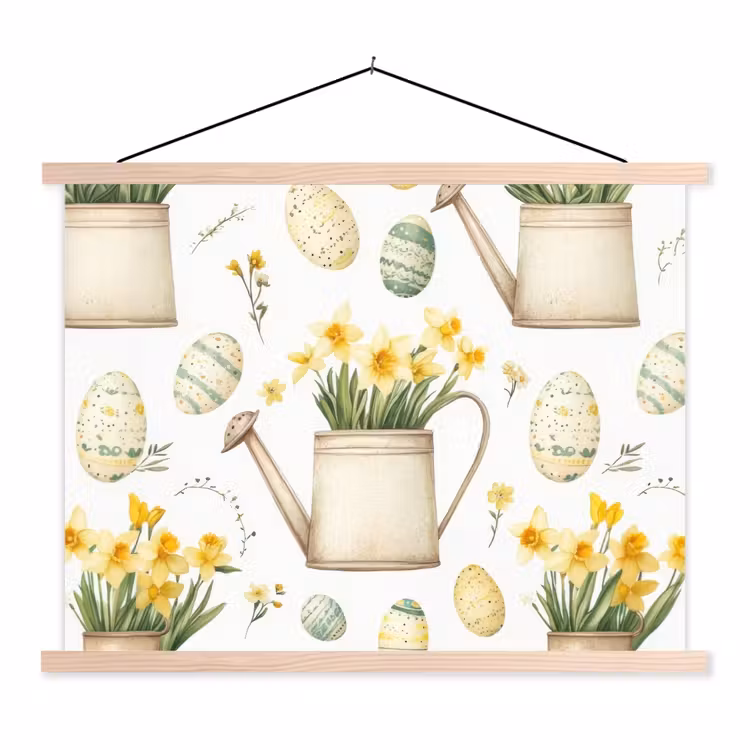 Gieter - Bloemen - Eieren textielposter latten blank klein -3d