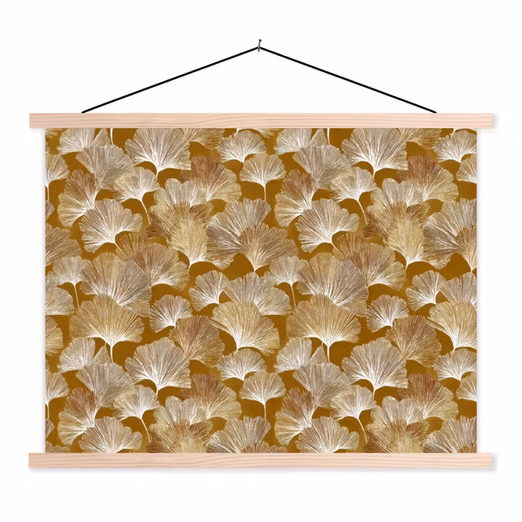 Ginkgo - Bladeren - Goud textielposter latten blank klein 122 -3d