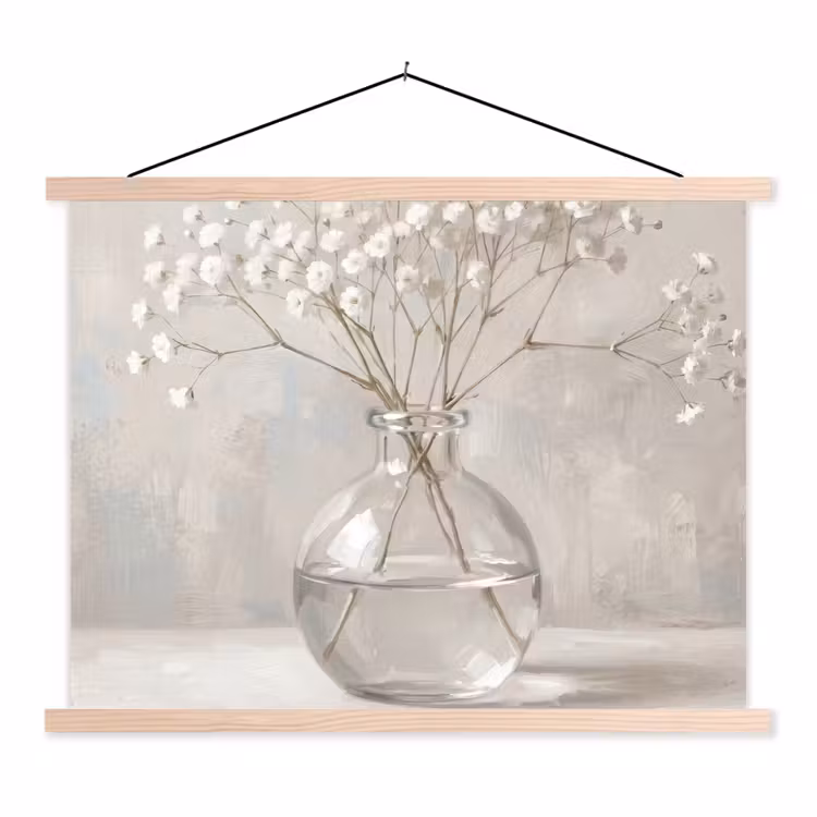 Gipskruid - Vaas - Wit textielposter latten blank klein -3d