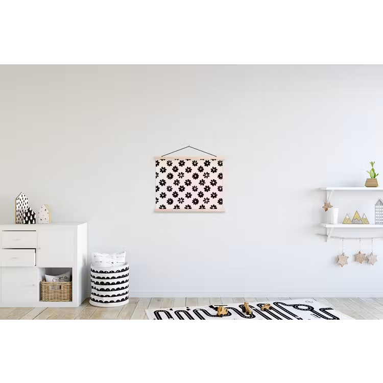 Grafisch - Madeliefjes - Zwart - Beige textielposter latten blank klein 122 -kinderkamer