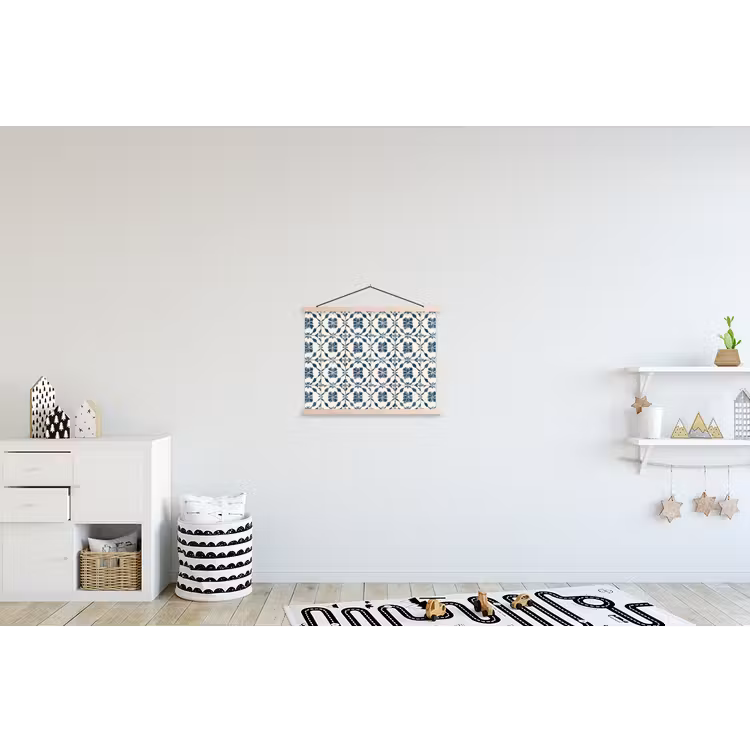 Grafisch - Tegel - Blauw textielposter latten blank klein 122 -kinderkamer