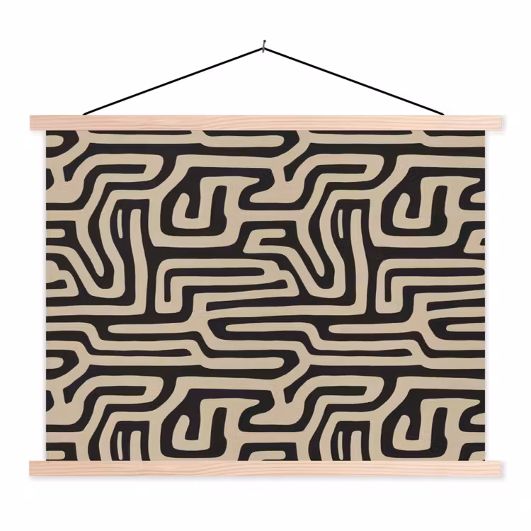 Grafisch - Lijnen - Zwart textielposter latten blank klein 122 -3d
