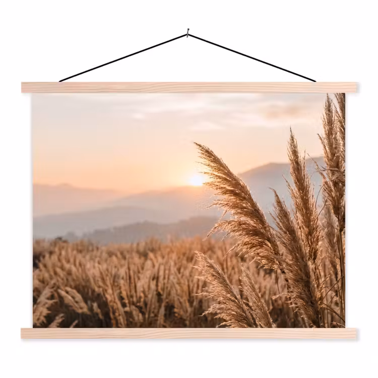 Gras - Veld - Zon - Natuur textielposter latten blank klein -3d