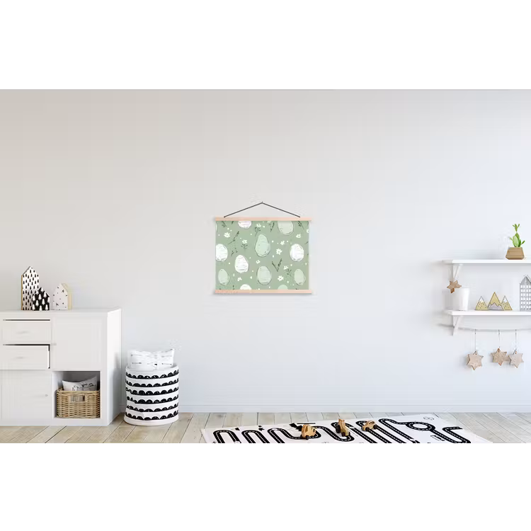 Groen - Eieren - Patroon textielposter latten blank klein -kinderkamer