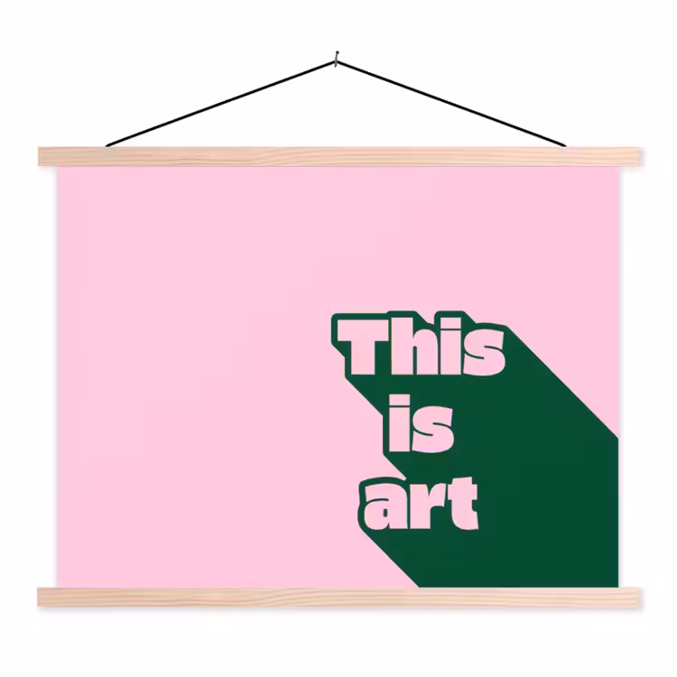 Groen - Teskt - This is art - Roze textielposter latten blank klein -3d