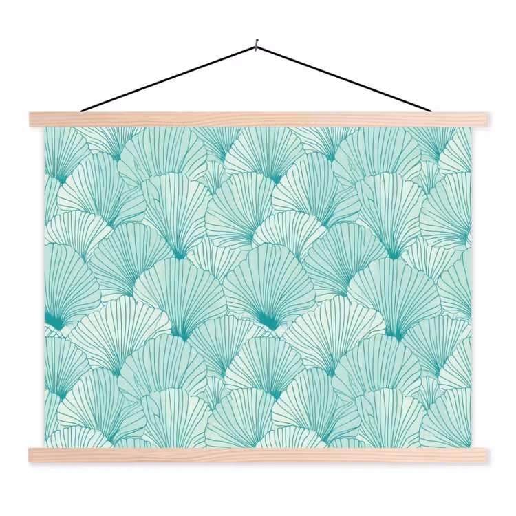 Groen - Wit - Ginko - Getekend - Textuur textielposter latten blank klein 122 -3d