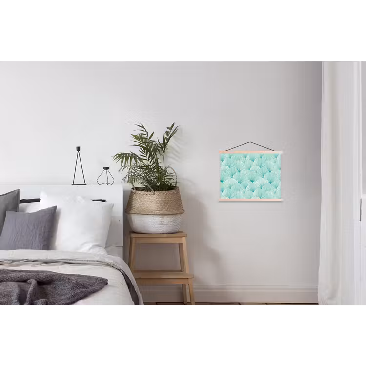 Groen - Wit - Ginko - Getekend - Textuur textielposter latten blank klein 122 -woonkamer