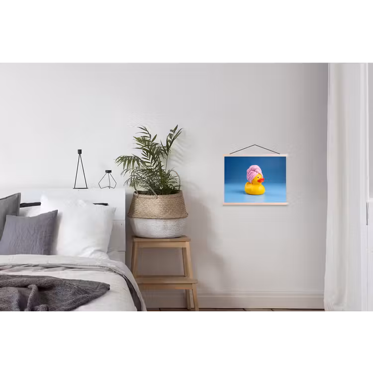 Badeend - Handdoek - Blauw textielposter latten blank klein -woonkamer