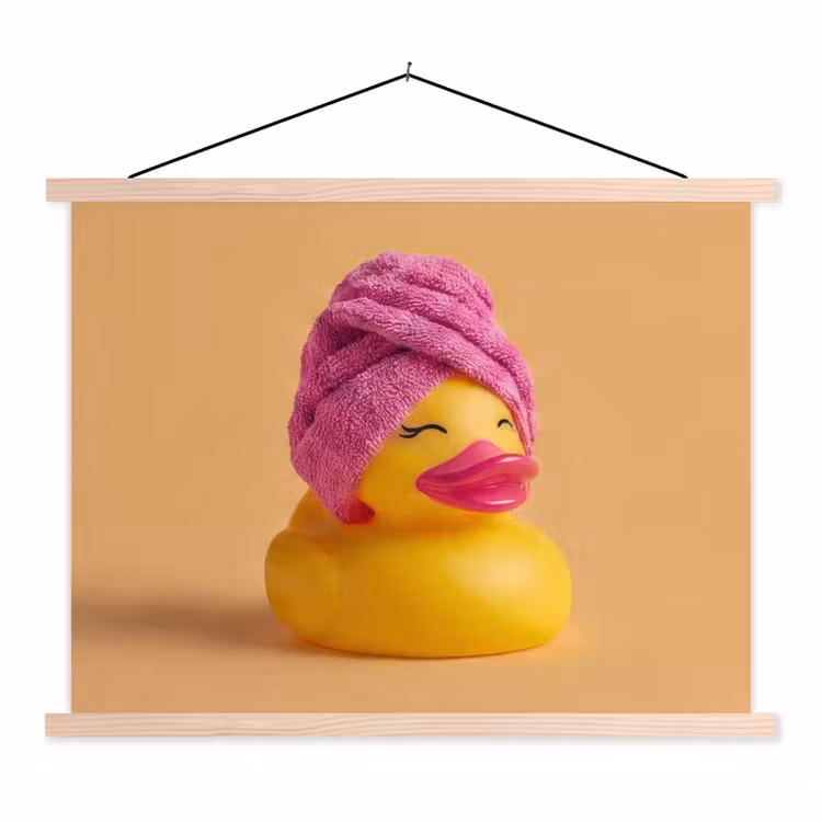 Badeend - Handdoek - Kleurrijk textielposter latten blank klein -3d