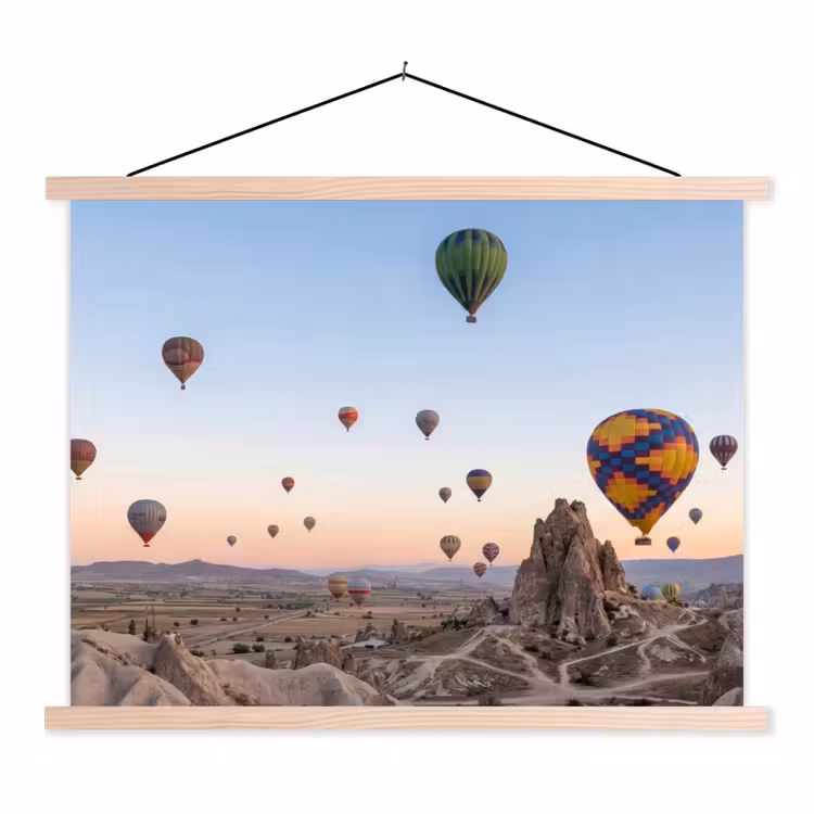 Luchtballonnen - Rotsen - Zonsopgang textielposter latten blank klein -3d