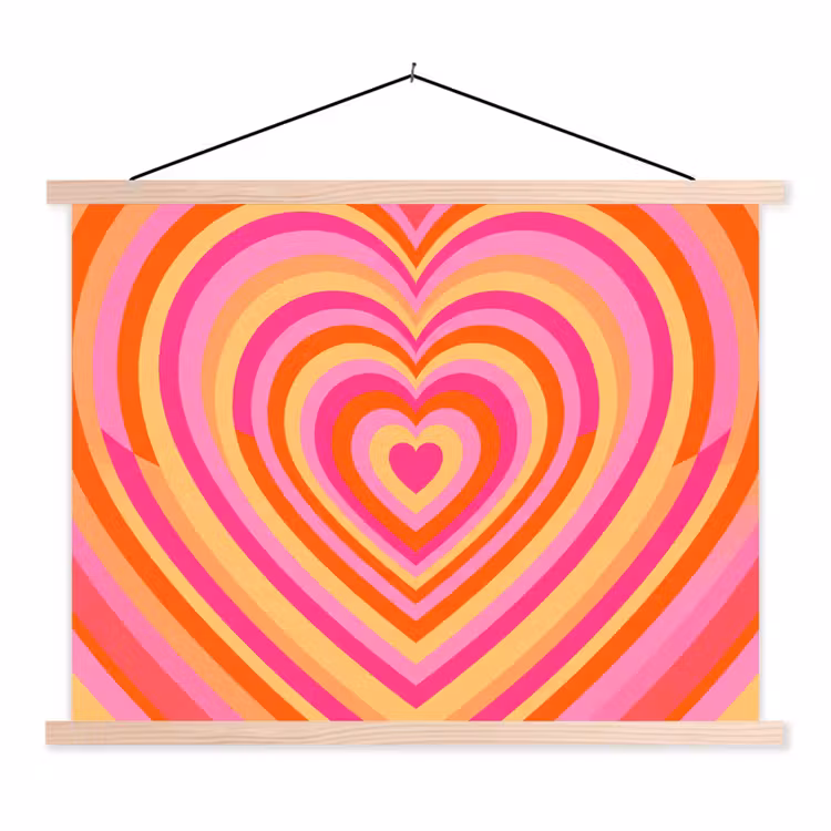 Hart - Concentrisch - Abstract - Liefde - Kleurrijk textielposter latten blank klein -3d