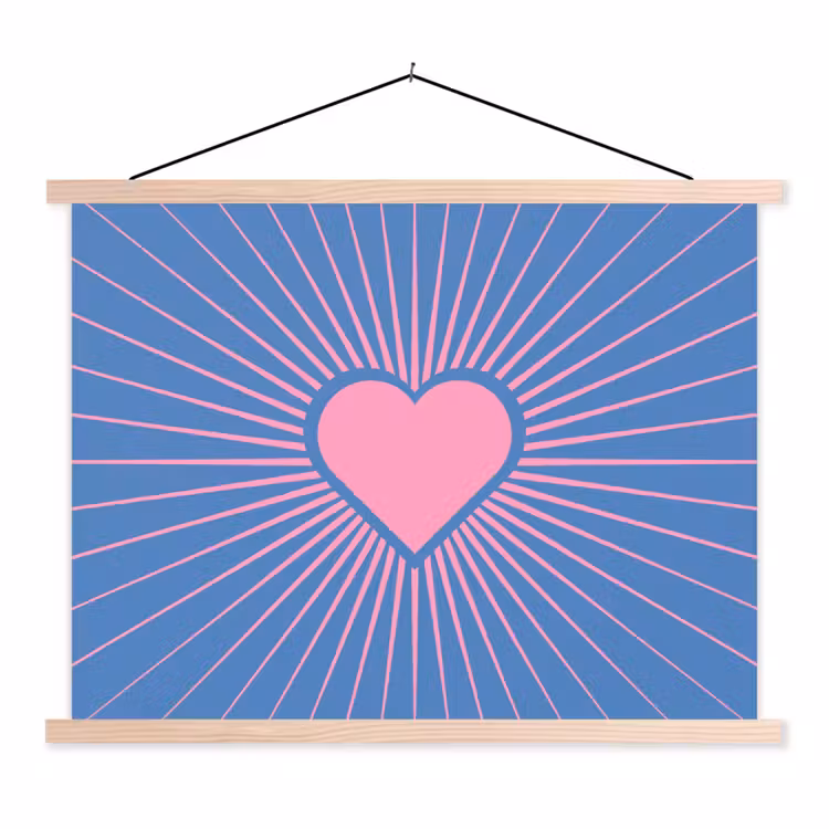 Hart - Stralen - Liefde - Modern - Roze textielposter latten blank klein -3d