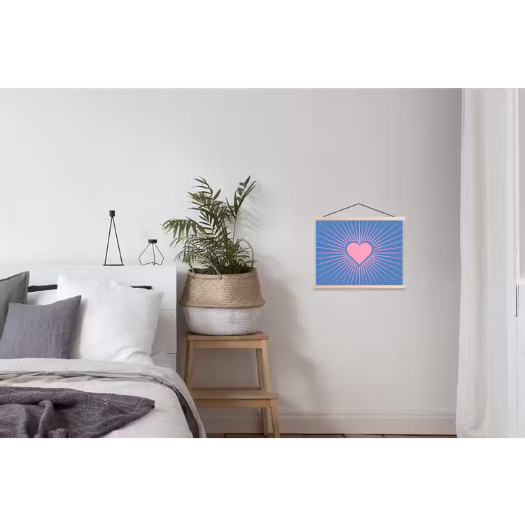Hart - Stralen - Liefde - Modern - Roze textielposter latten blank klein -woonkamer