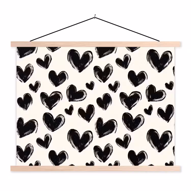 Hartjes - Patroon - Zwart textielposter latten blank klein 122 -3d