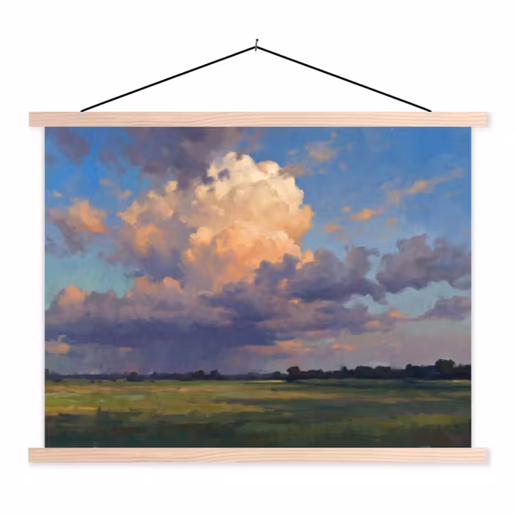 Lucht - Wolken - Landschap - Modern - Oranje textielposter latten blank klein -3d