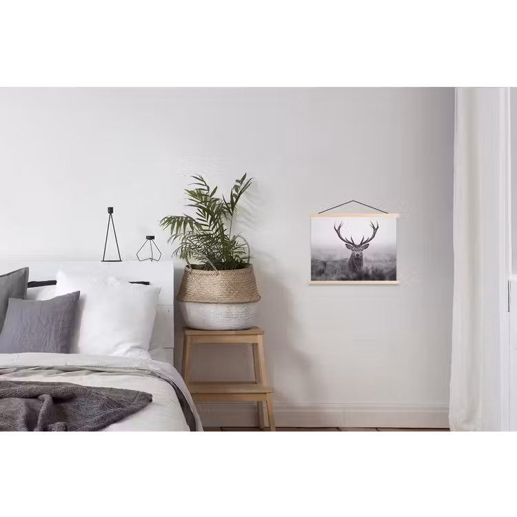 Hert - Mistig - Zwart - Wit textielposter latten blank klein -woonkamer