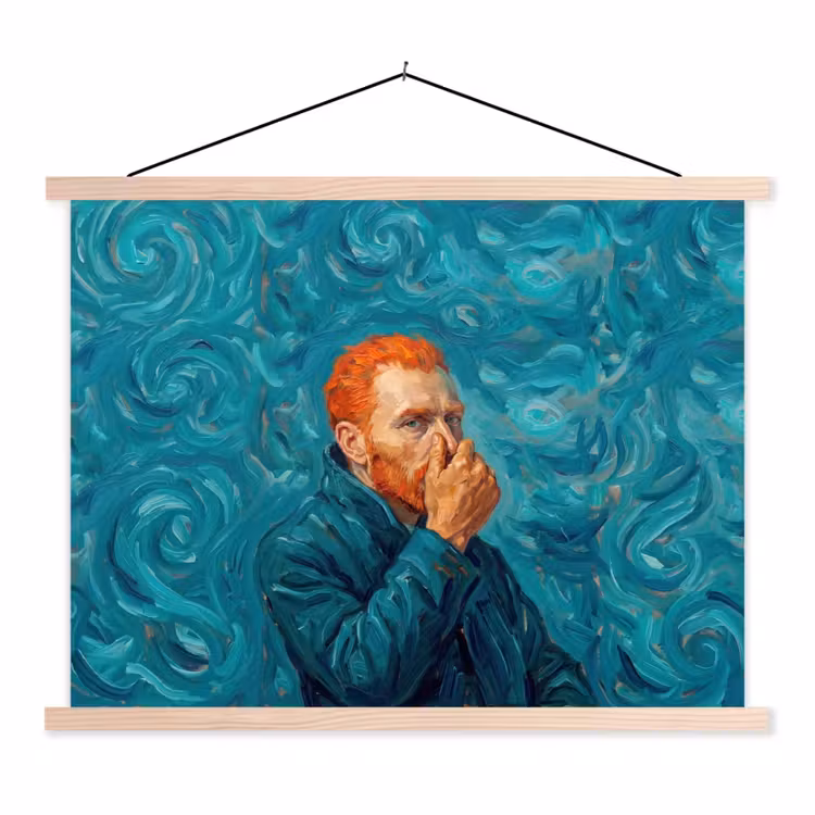 Portret - Klassiek - Blauw textielposter latten blank klein -3d