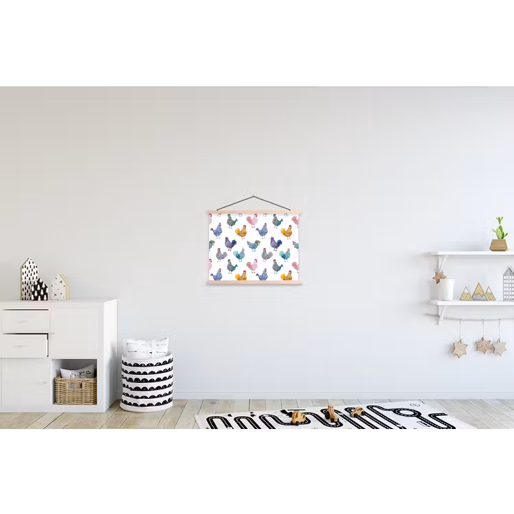 Kippen -Aquarel - Kleurrijk textielposter latten blank klein 122 -kinderkamer