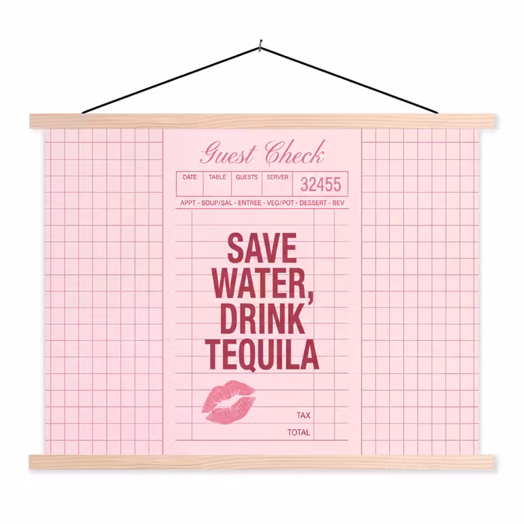 Humor - Drank - Tekst - Roze textielposter latten blank klein -3d