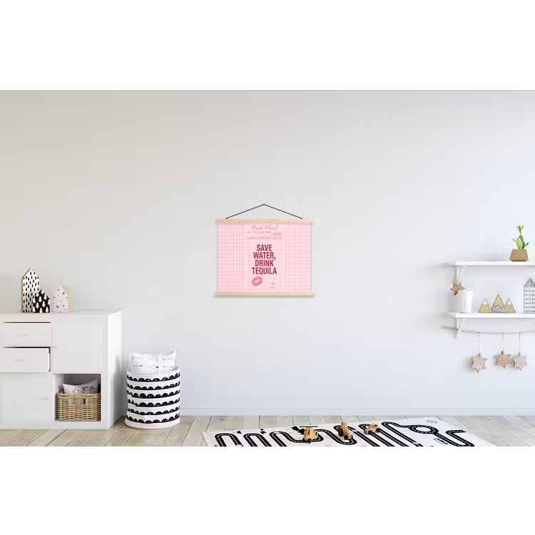 Humor - Drank - Tekst - Roze textielposter latten blank klein -kinderkamer
