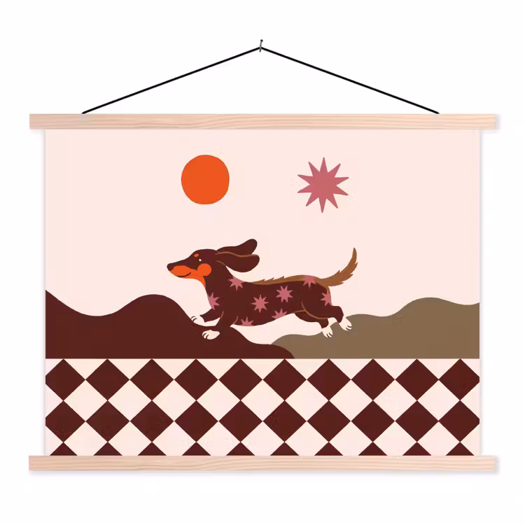 Hond - Abstract - Dieren - Modern - Bruin textielposter latten blank klein -3d