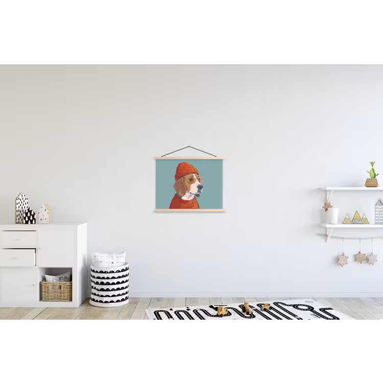 Hond - Beanie - Zonnebril - Dieren - Modern textielposter latten blank klein -kinderkamer