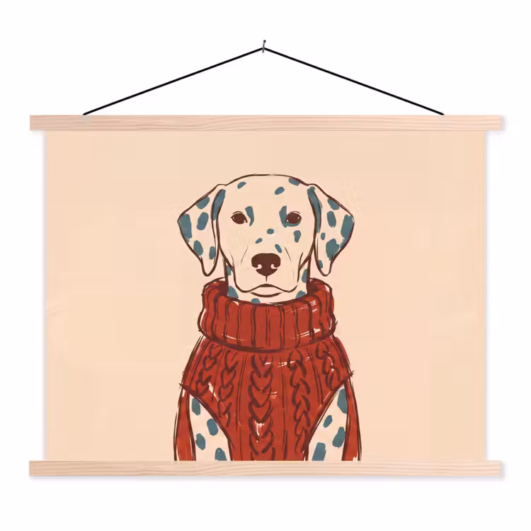Hond - Trui - Winter - Dieren - Rood textielposter latten blank klein -3d