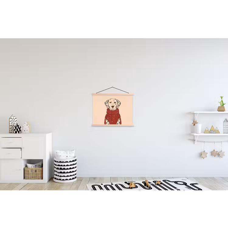 Hond - Trui - Winter - Dieren - Rood textielposter latten blank klein -kinderkamer