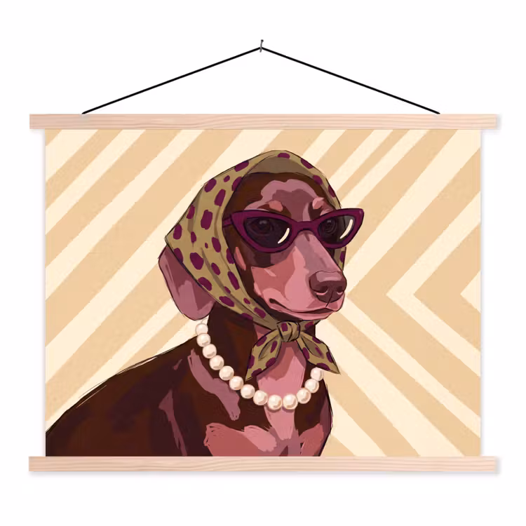 Hond - Zonnebril - Hoofddoek - Dieren - Modern textielposter latten blank klein -3d