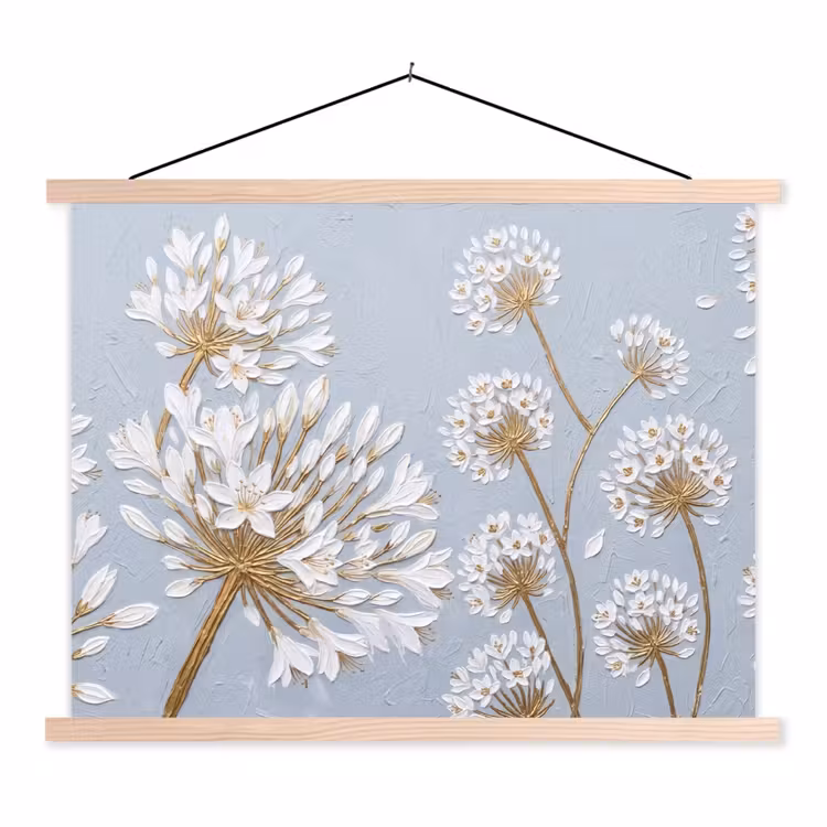 Illustratie - Bloemen - Blauw textielposter latten blank klein -3d