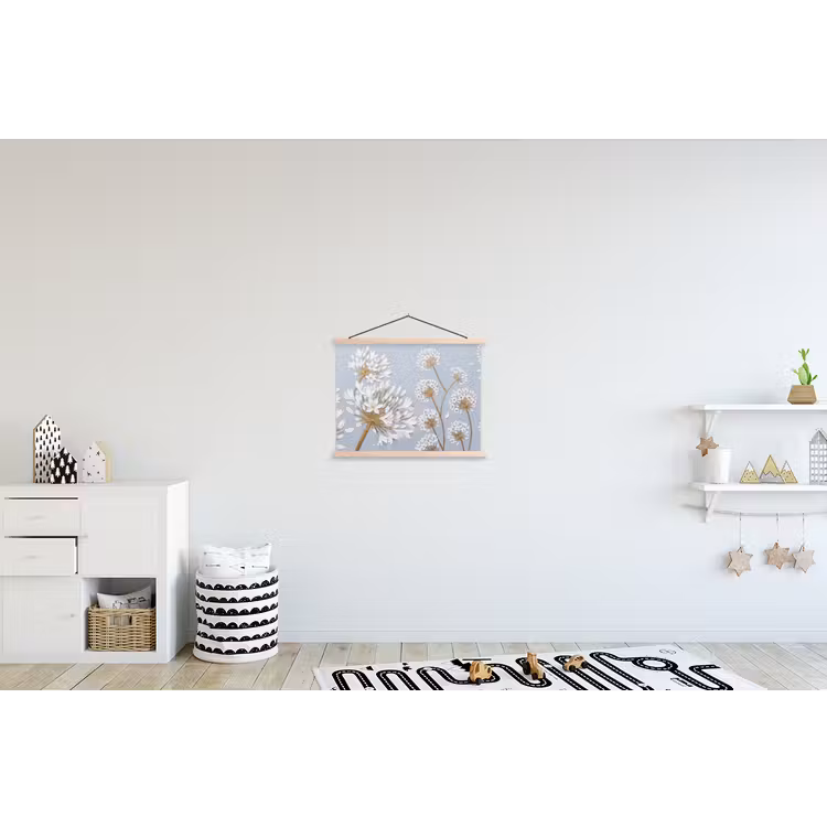 Illustratie - Bloemen - Blauw textielposter latten blank klein -kinderkamer