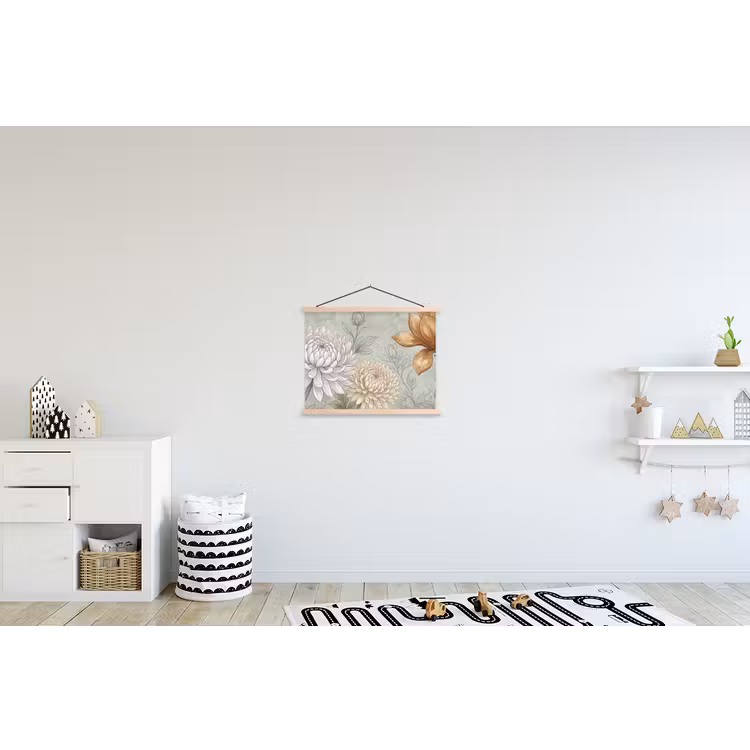 Illustratie - Bloemen - Groen textielposter latten blank klein -kinderkamer