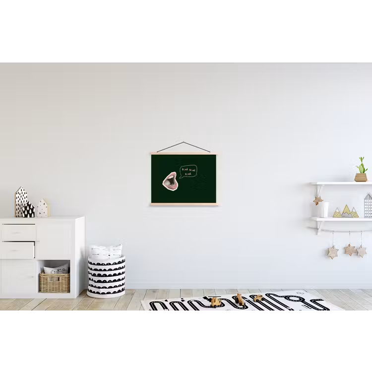 Illustratie - Mond - Donkergroen - Tekstwolkje textielposter latten blank klein -kinderkamer