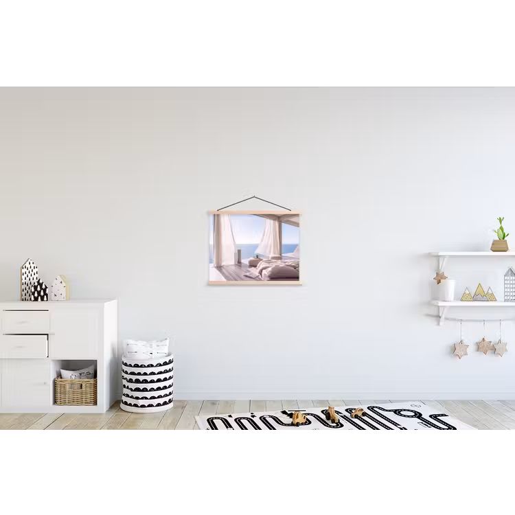 Interieur - Zeezicht - Modern - Rust - Beige textielposter latten blank klein -kinderkamer