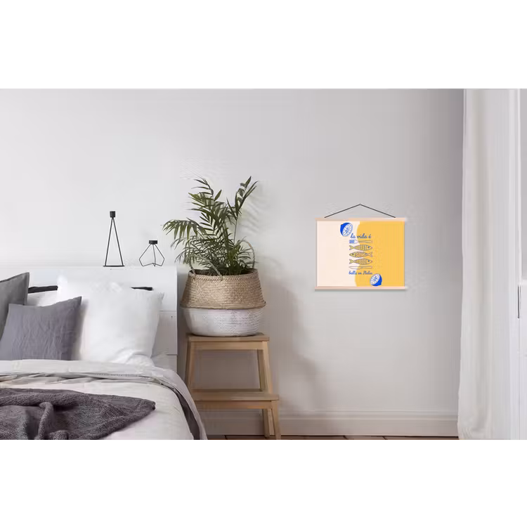 Italië - Eten - Citroen - Vis - Grafisch textielposter latten blank klein -woonkamer