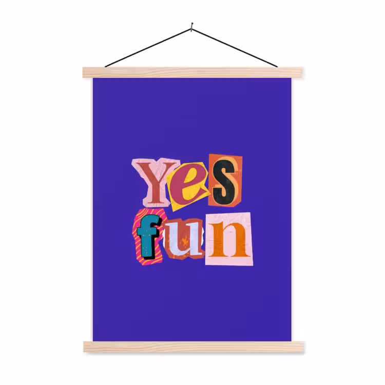 Yes fun - Kleurrijk - Collage-stijl textielposter latten blank klein -3d
