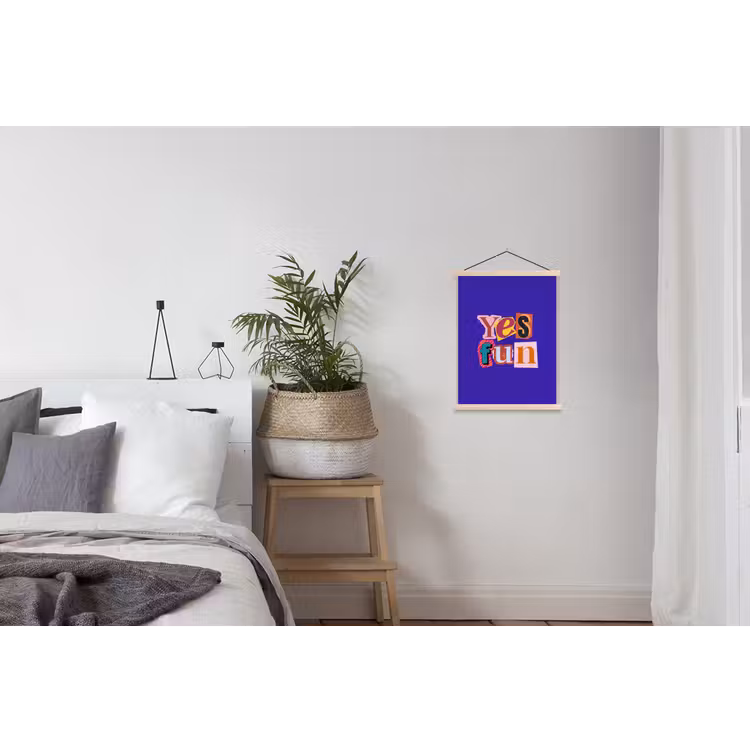 Yes fun - Kleurrijk - Collage-stijl textielposter latten blank klein -woonkamer