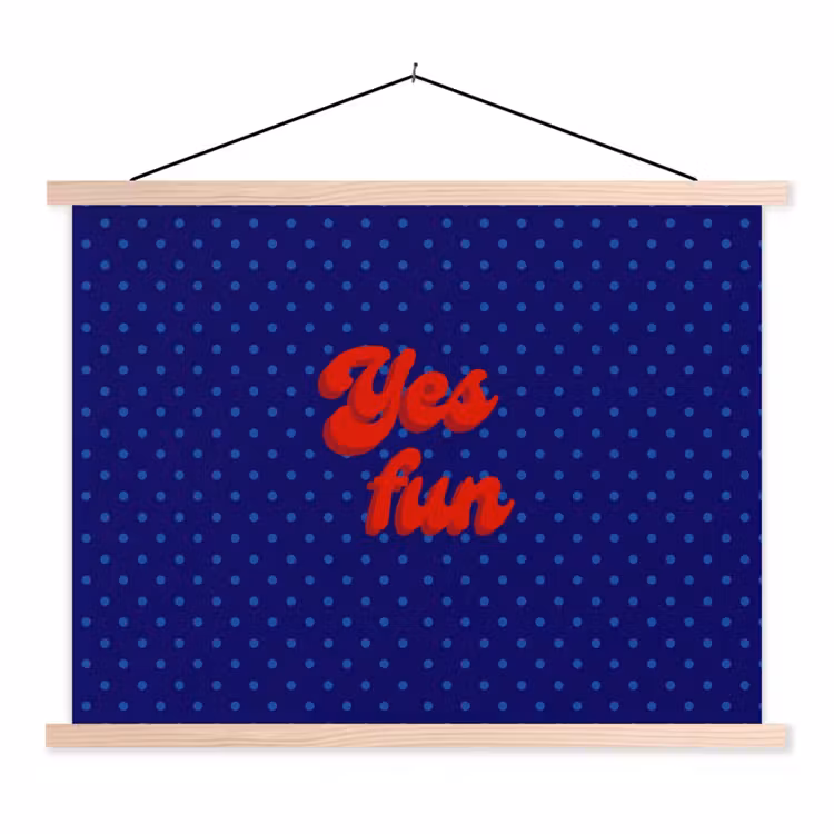 Yes fun - Rood - Blauw - Stippen textielposter latten blank klein -3d