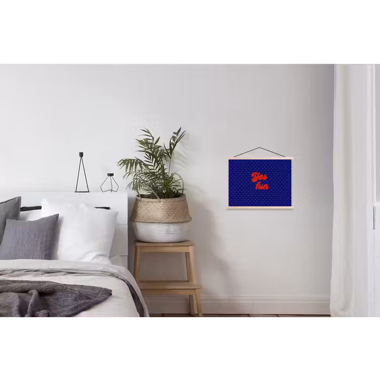 Yes fun - Rood - Blauw - Stippen textielposter latten blank klein -woonkamer