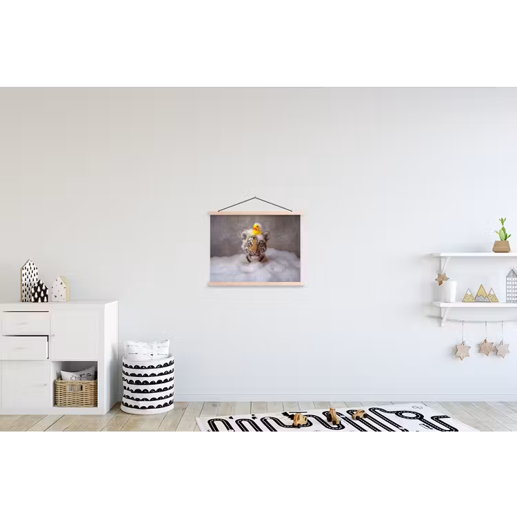 Welpje - Bad - Geel textielposter latten blank klein -kinderkamer